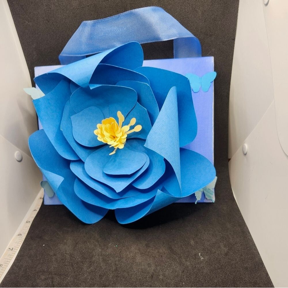 Handmade Blue Rose Canvas Wall Art, Mixed Media Watercolor Painting, Floral